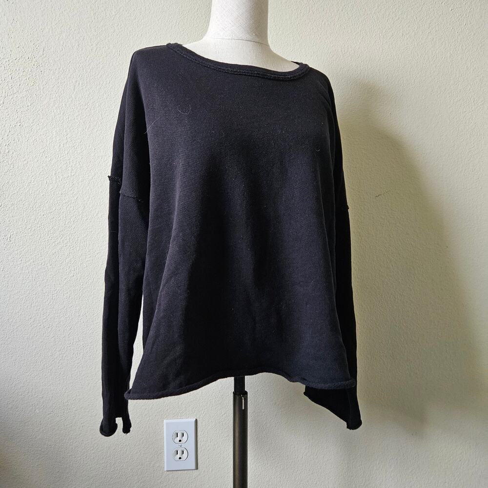 Eileen Fisher Organic Cotton French Terry Box-Top Large Black